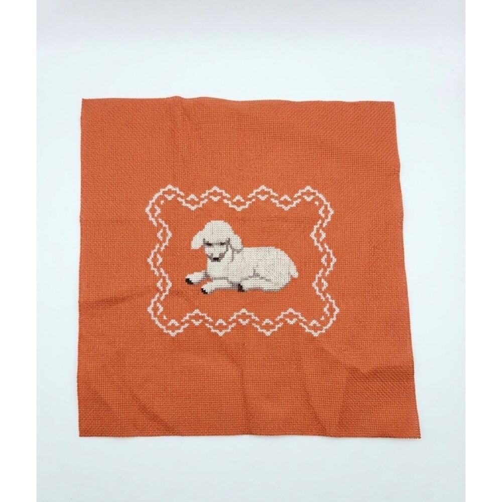 Handmade Embroidered Cross-Stitch Lamb Unframed